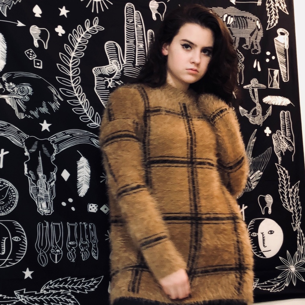 Fuzzy grid sweater